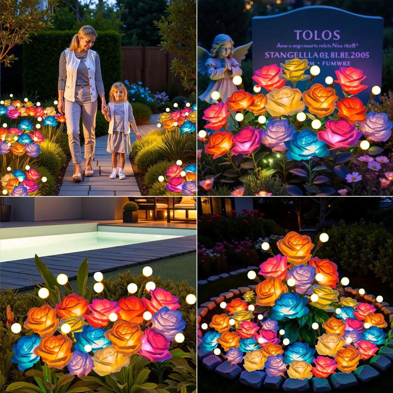 Outdoor Solar Rose Lights 4-Pack Waterproof Garden Decor