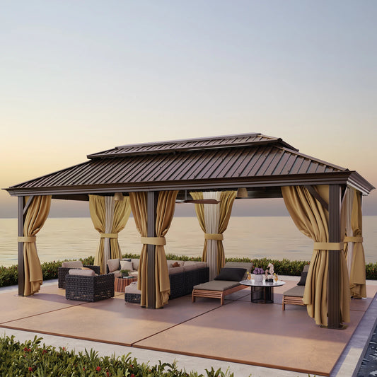 Tooluck Heavy Duty Hardtop Gazebo With Steel Roof And Curtain