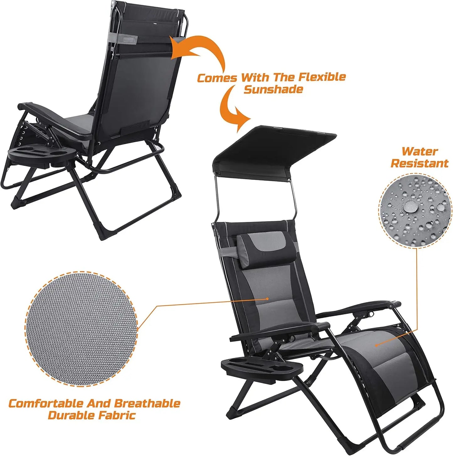 Zero Gravity Folding Recliner Chair For Outdoor Sunshade