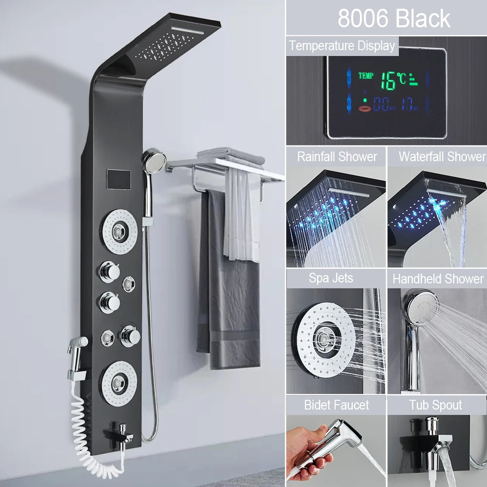 MYQualife LED Shower Panel System With Spa Massage Jets