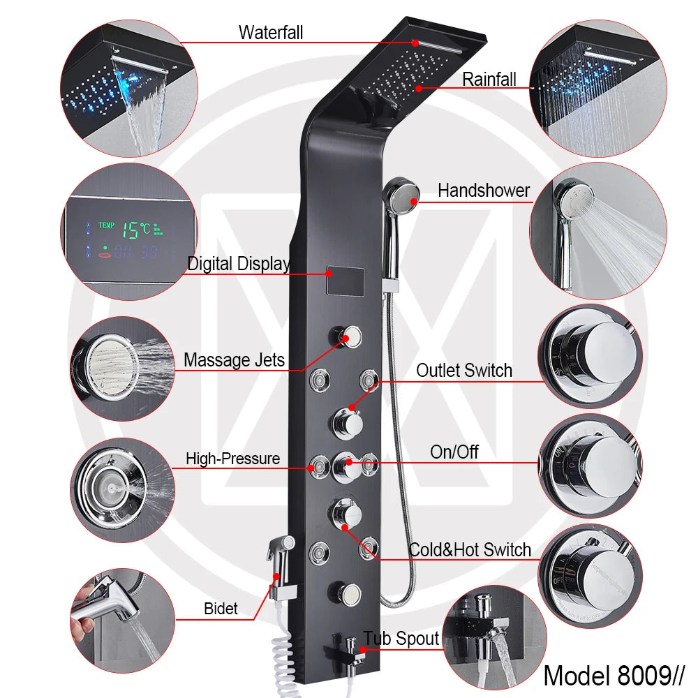 MYQualife LED Shower Panel System With Spa Massage Jets