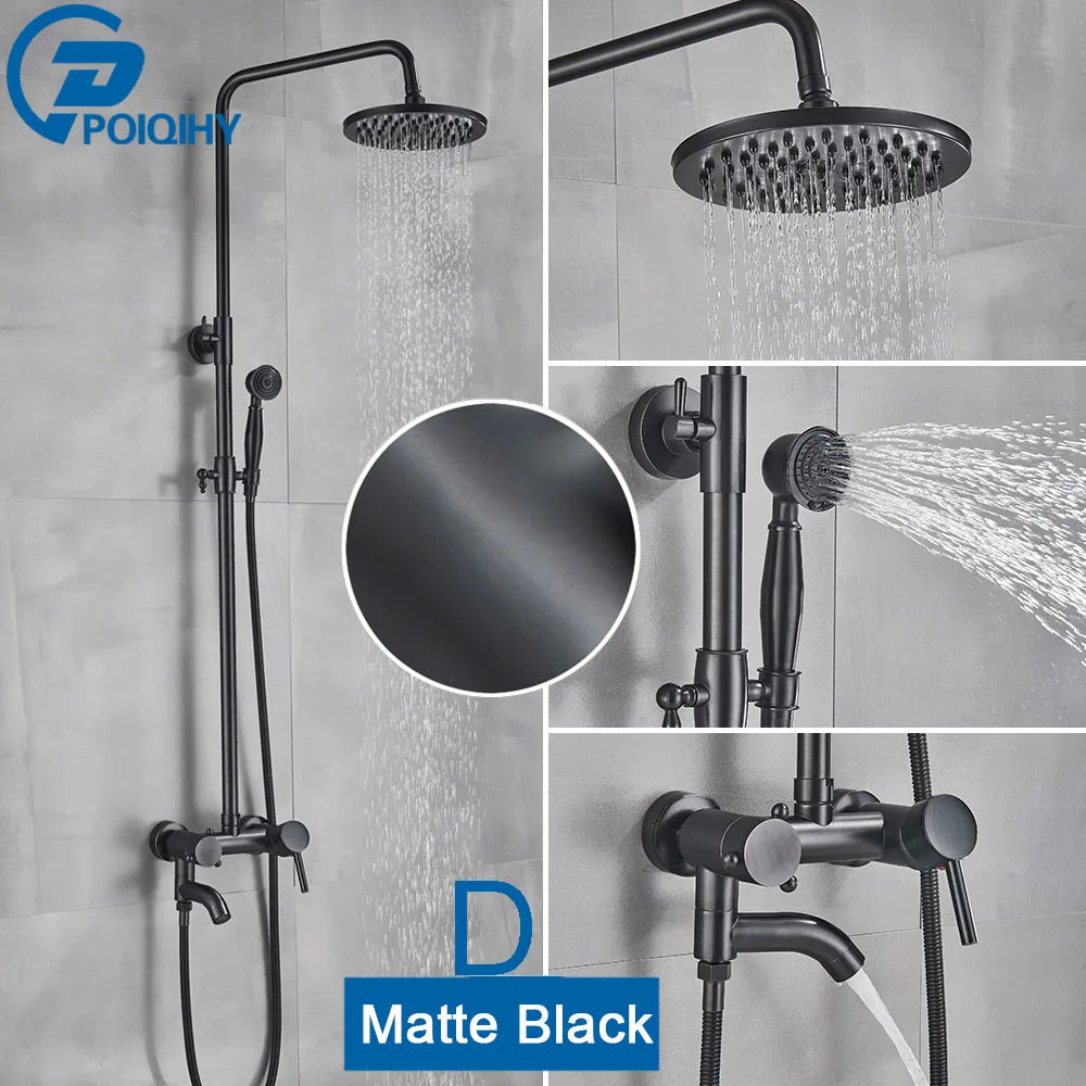 POIQIHY In Wall Rainfall Shower Faucet Set With Dual Handles