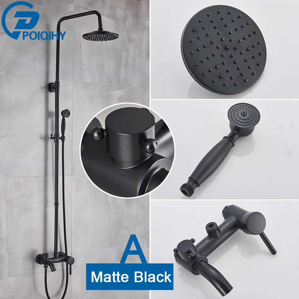 POIQIHY In Wall Rainfall Shower Faucet Set With Dual Handles