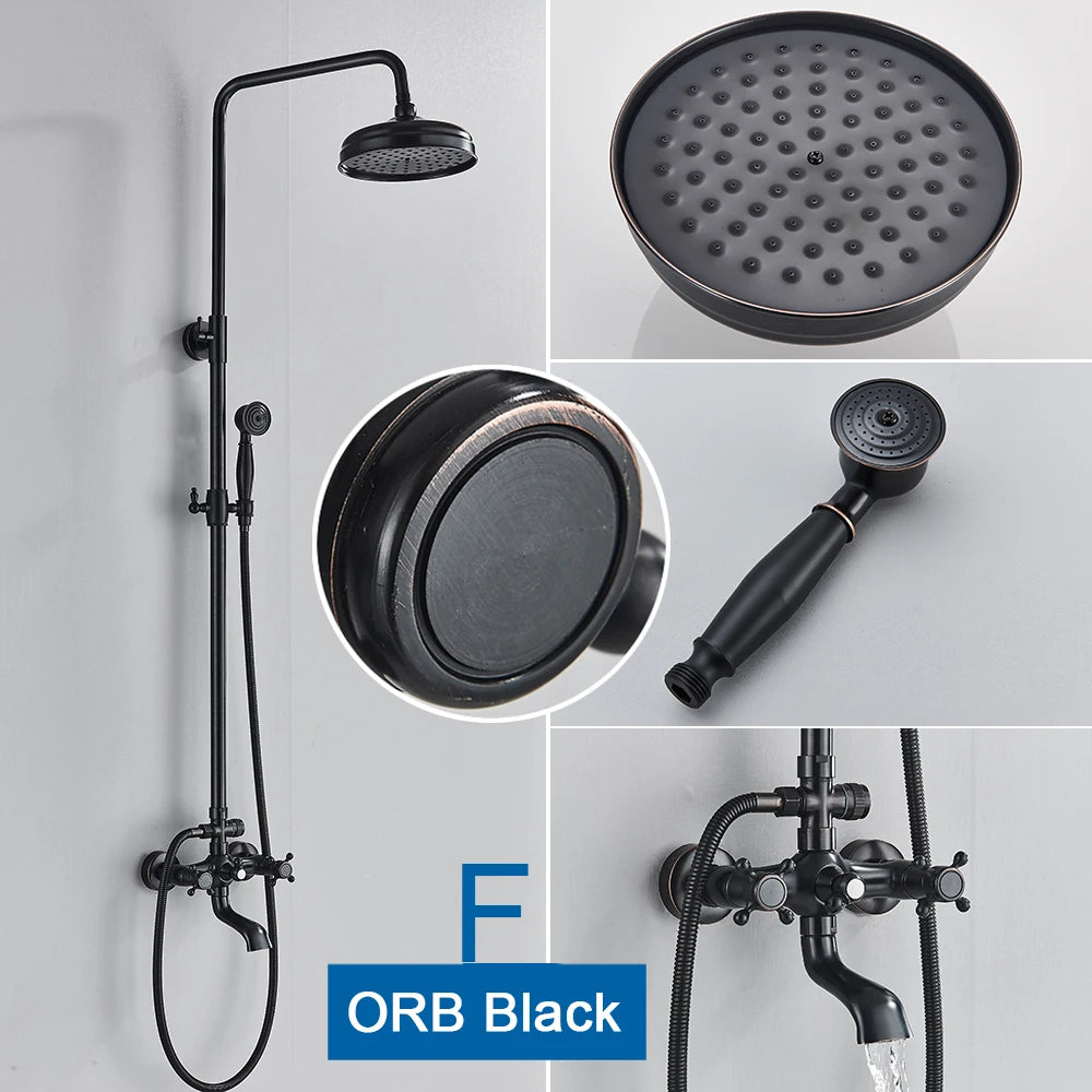 Poiqihy Black In Wall Brass Rainfall Shower Set