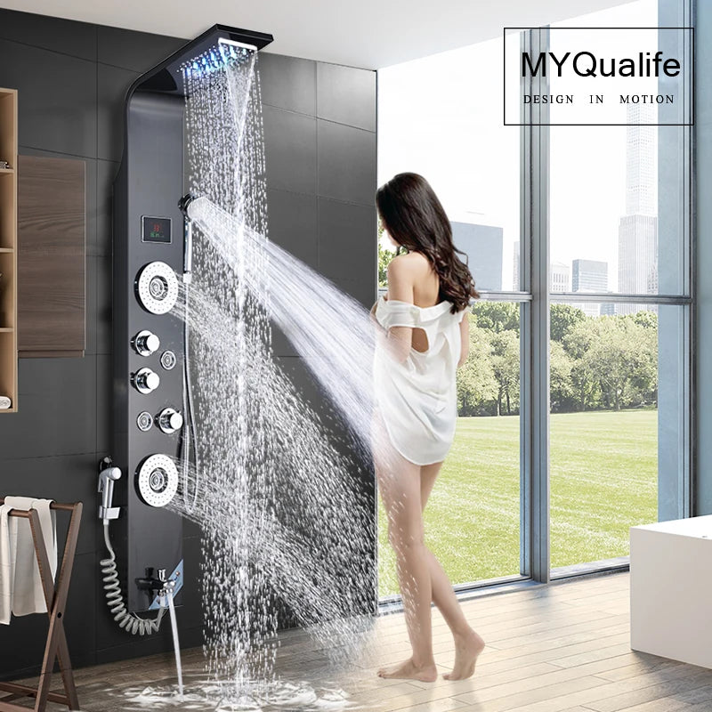 MYQualife LED Shower Panel System With Spa Massage Jets