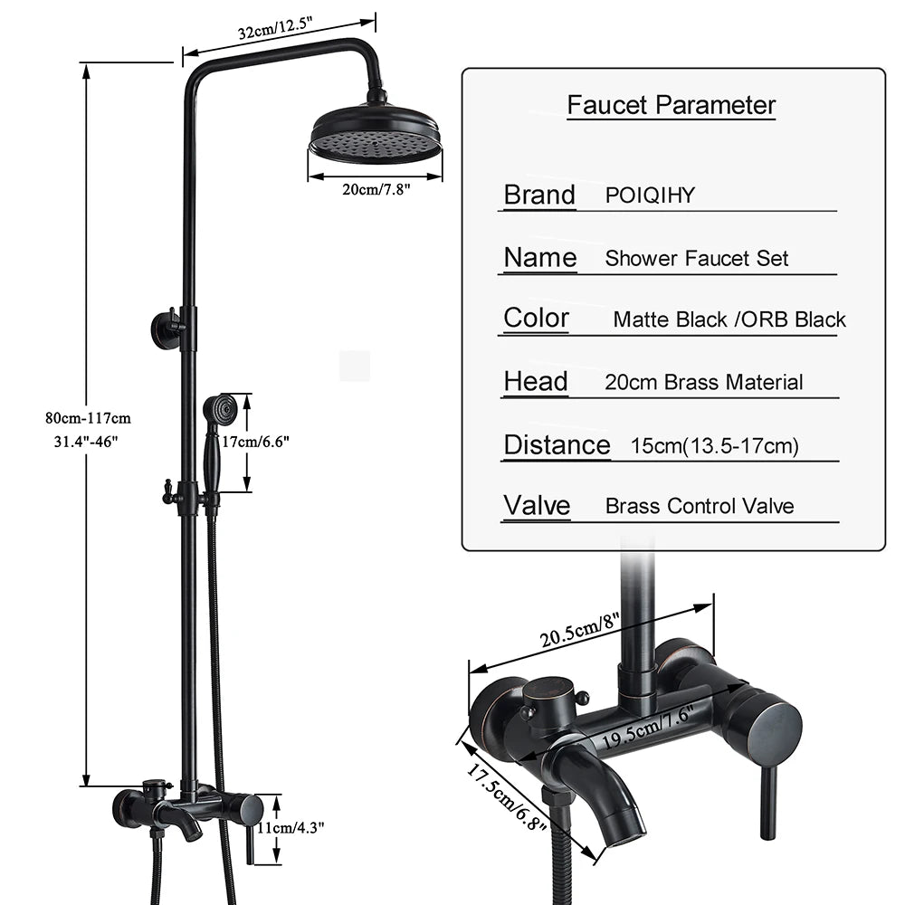 Poiqihy Black In Wall Brass Rainfall Shower Set