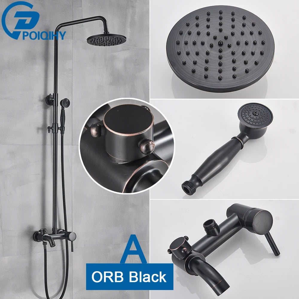POIQIHY In Wall Rainfall Shower Faucet Set With Dual Handles