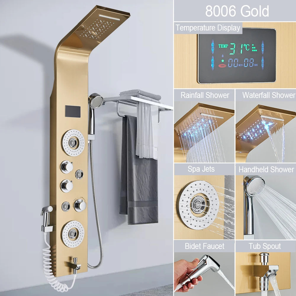MYQualife LED Shower Panel System With Spa Massage Jets