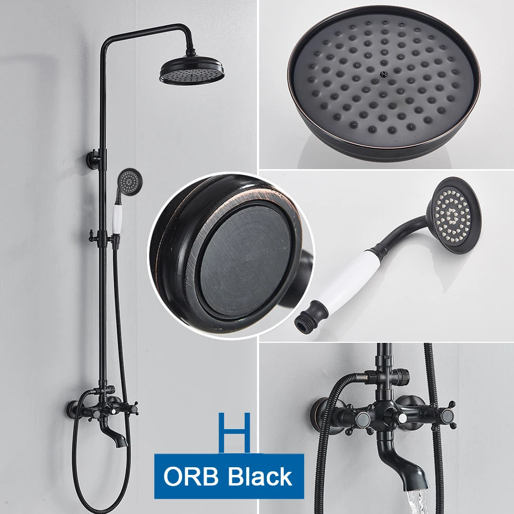 Poiqihy Black In Wall Brass Rainfall Shower Set