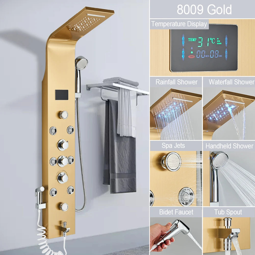 MYQualife LED Shower Panel System With Spa Massage Jets
