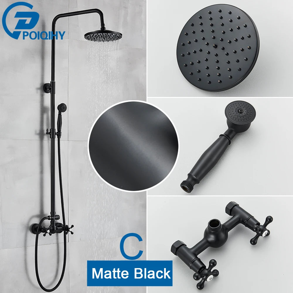 Poiqihy Black In Wall Brass Rainfall Shower Set