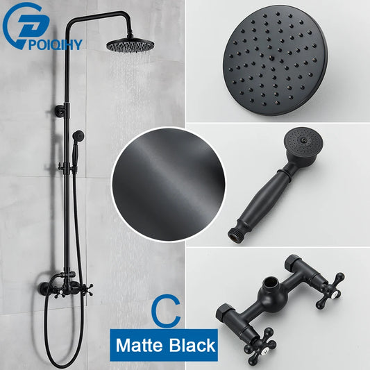 Poiqihy Black In Wall Brass Rainfall Shower Set