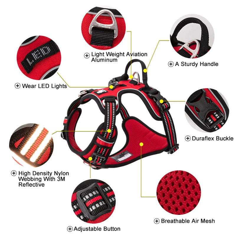TRUELOVECN Reflective Nylon No Pull Adjustable Dog Harness