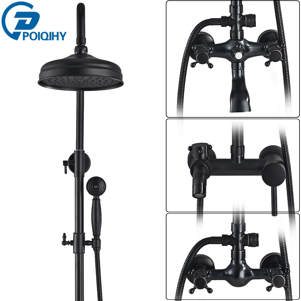 POIQIHY In Wall Rainfall Shower Faucet Set With Dual Handles