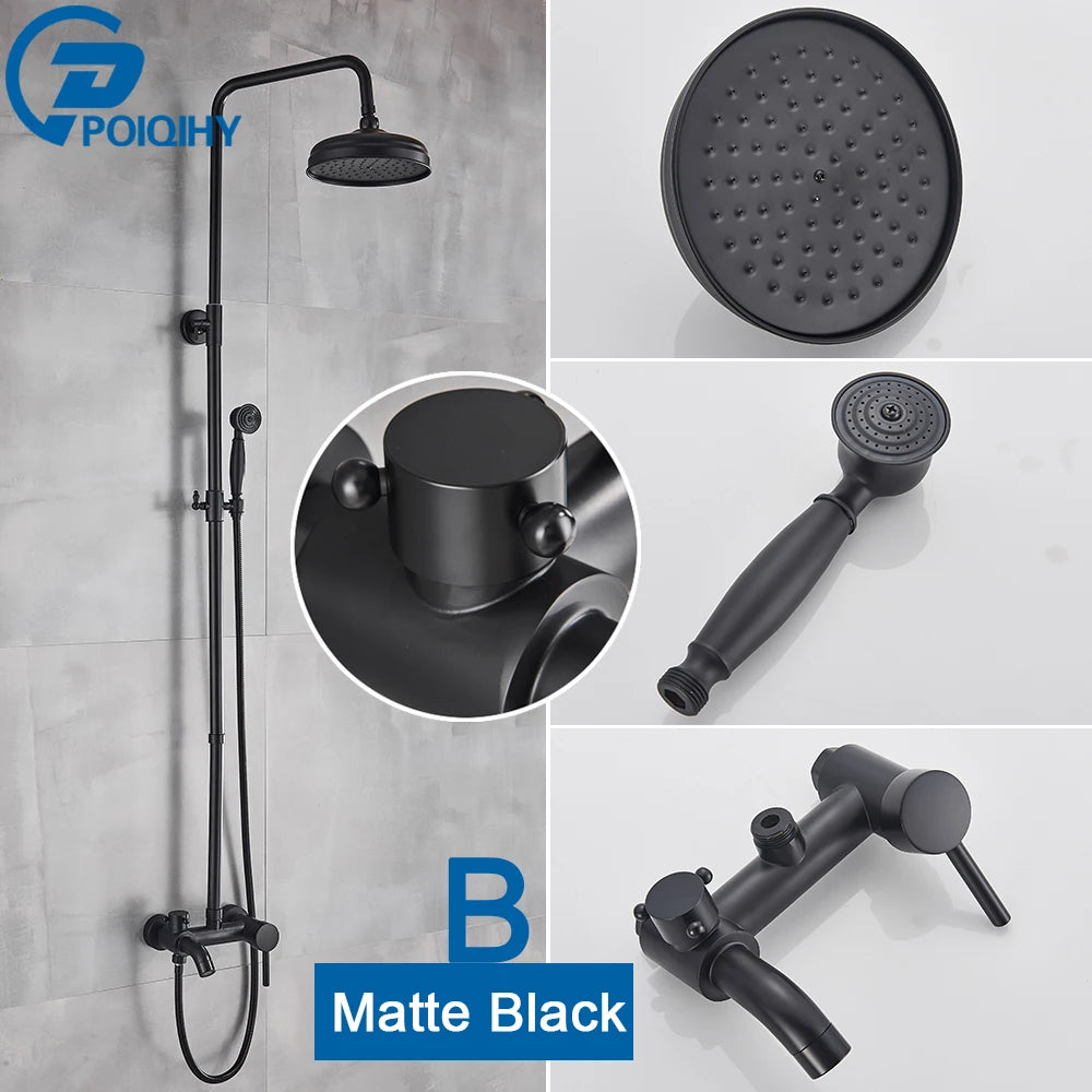 POIQIHY In Wall Rainfall Shower Faucet Set With Dual Handles