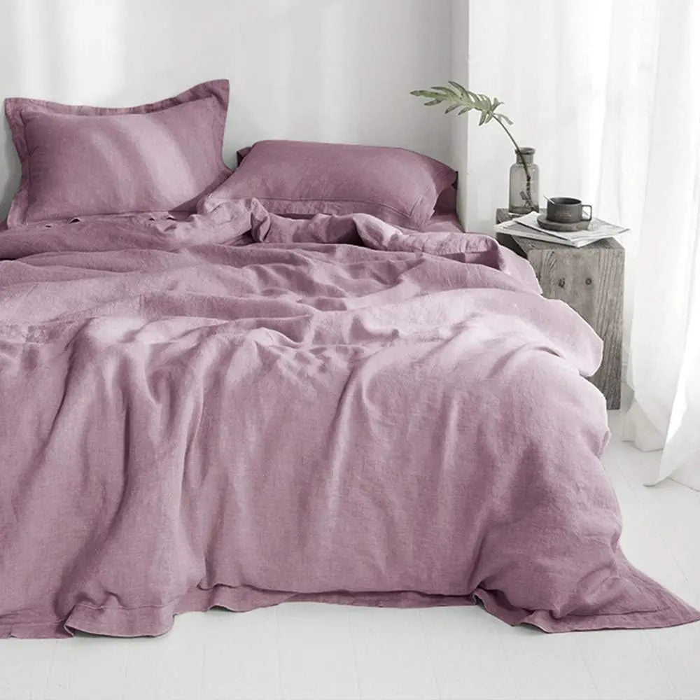 Simple&Opulence Linen Bedding Set With Embroidered Border And Duvet Cover
