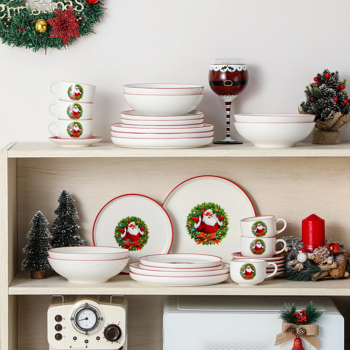 MALACASA Christmas Dinnerware Set Ceramic Plates And Mugs