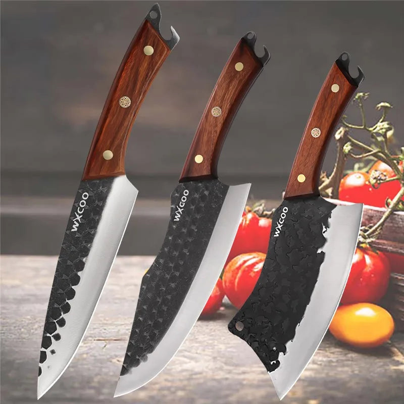 WXCOO High Carbon Steel Kitchen Knife Set Professional Chef Knives