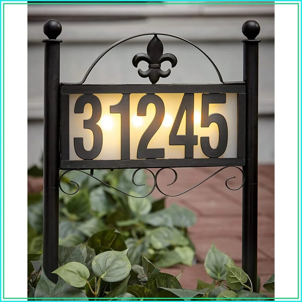 Solar Metal Address Sign With 50 Custom Numbers Weatherproof LED