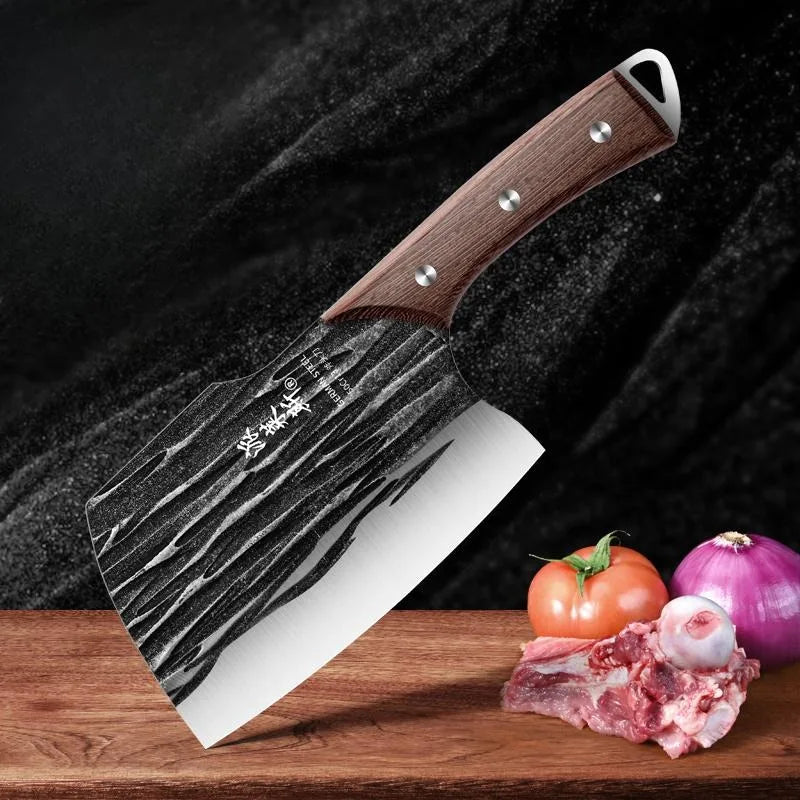Hand Forged Hardwood Handle Cleaver Set Stainless Steel Meat Knives