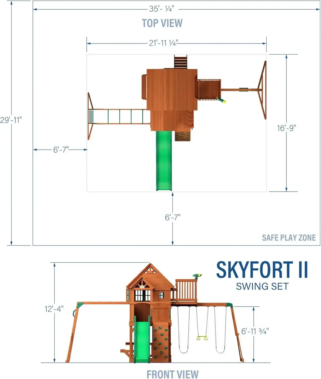 Cedar Wood Swing Set With Wave Slide And Monkey Bars