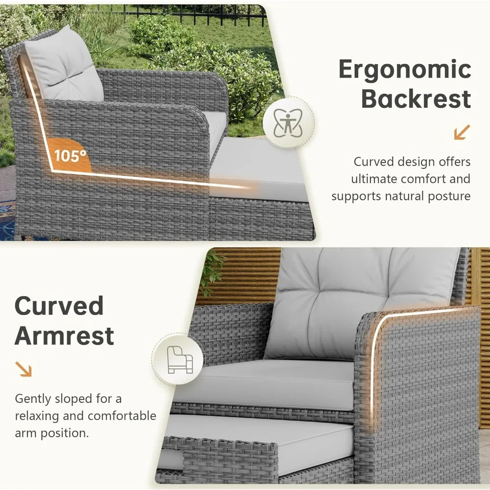 5 Piece Patio Conversation Set PE Wicker With Glass Table