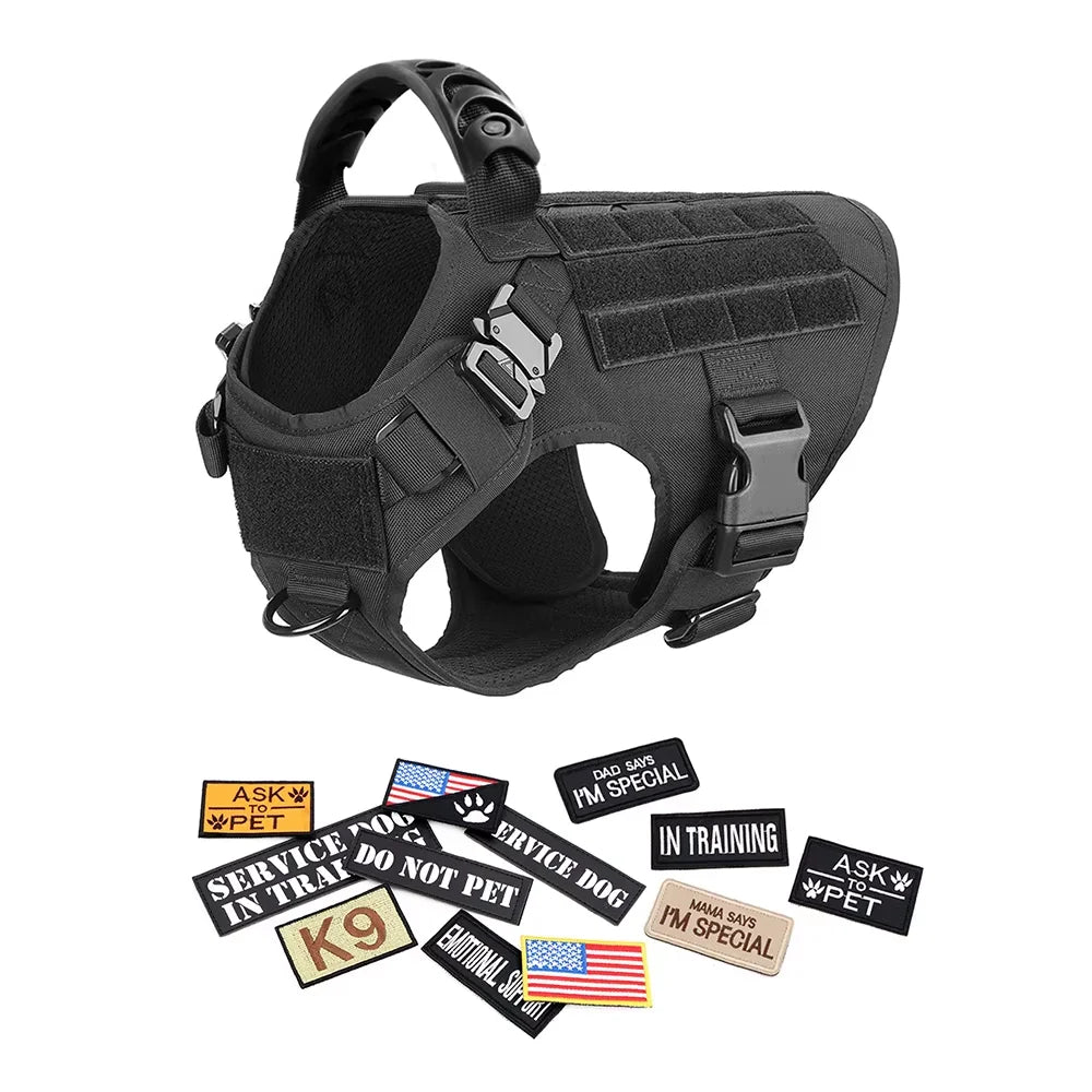 Military Large Dog Harness Set With Patches And Leash Accessories