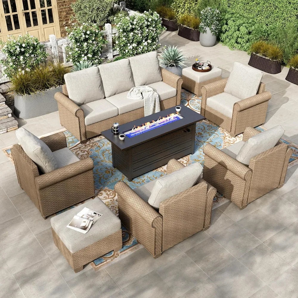All Weather Wicker Outdoor Patio Conversation Set With Ottomans
