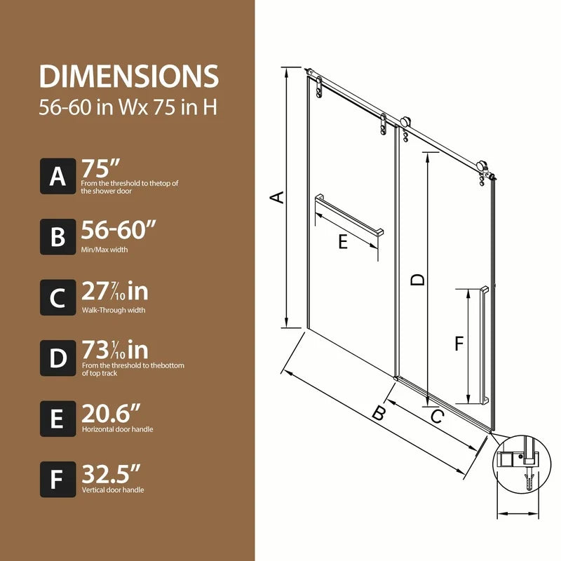 Frameless Sliding Shower Door With 8mm Clear Tempered Glass