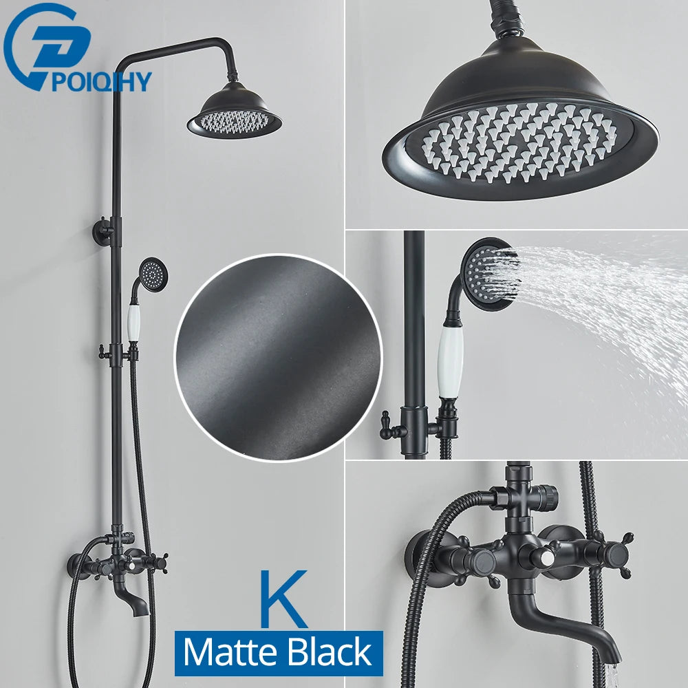 POIQIHY In Wall Rainfall Shower Faucet Set With Dual Handles