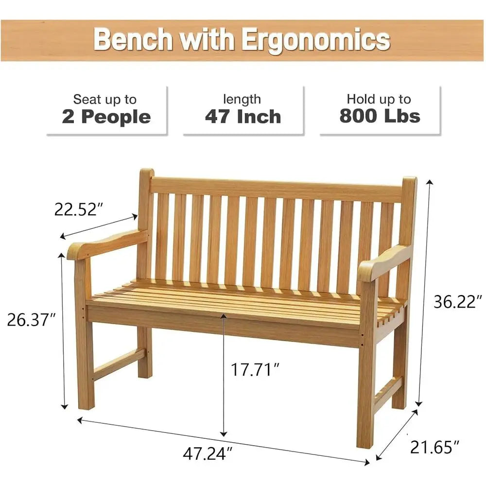 OTSUN Teak Outdoor Bench For Two All Weather Durable