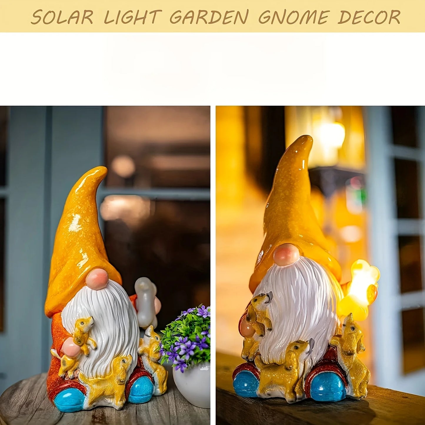 Garden Gnome Statue Solar Lights Outdoor Yard Decor