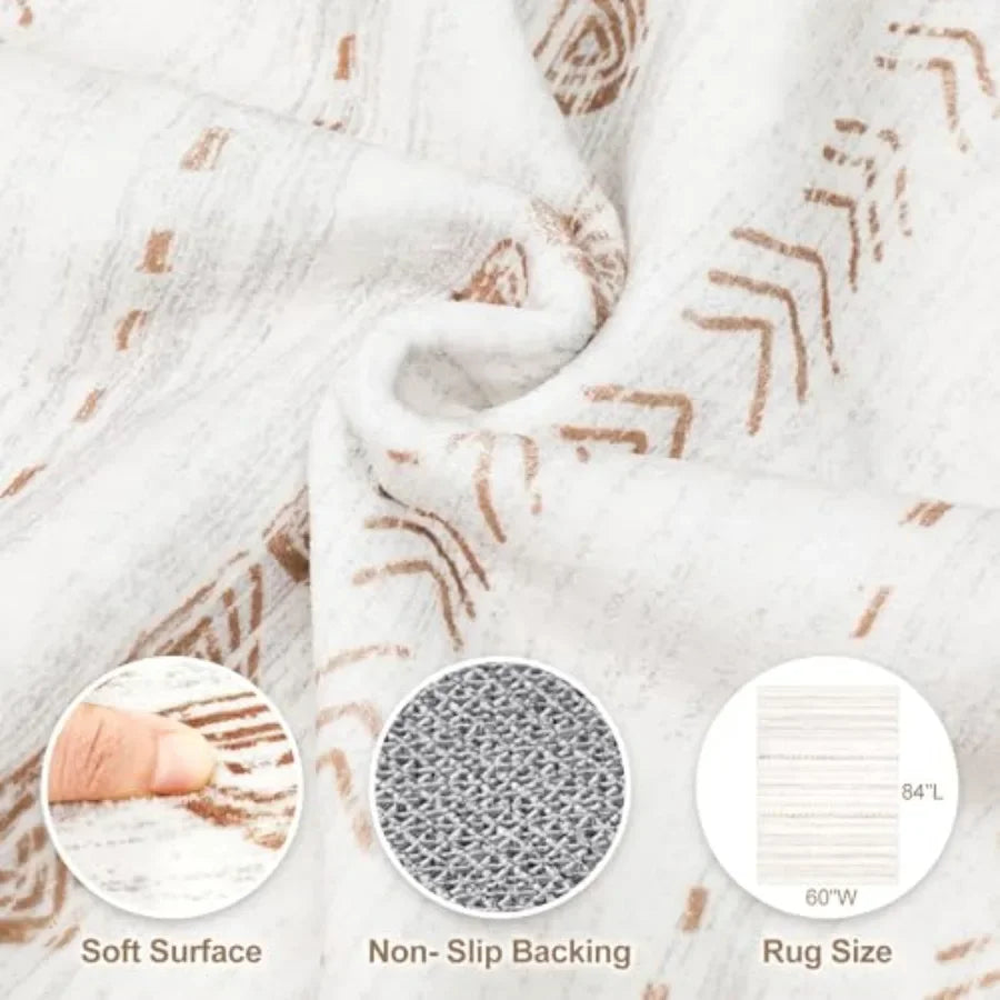 Boho Kilim Style Area Rug Polyester Machine Washable