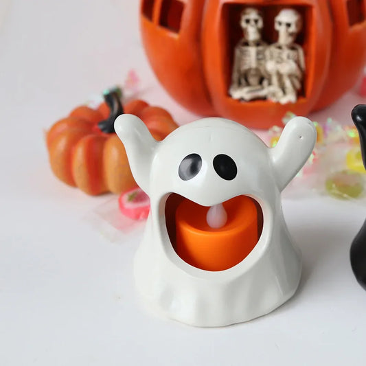 DIAMRI Glowing Ghost Candle Holder Battery Powered Halloween Decor