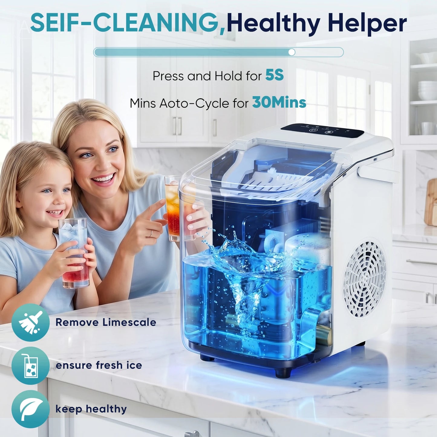 JHK Portable Countertop Ice Maker With Scoop Basket