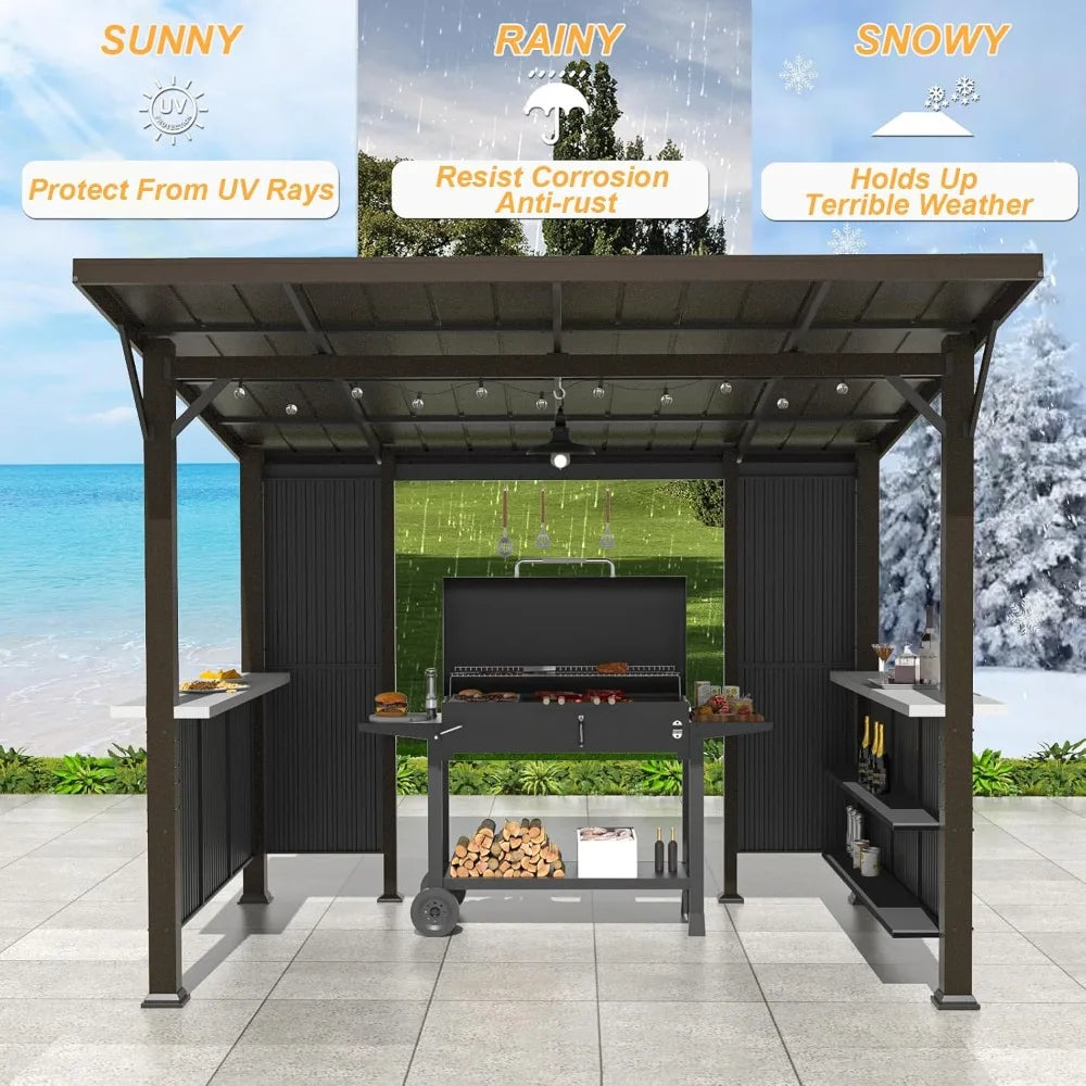 Hardtop Grill Gazebo Outdoor BBQ Shelter With Storage Shelves