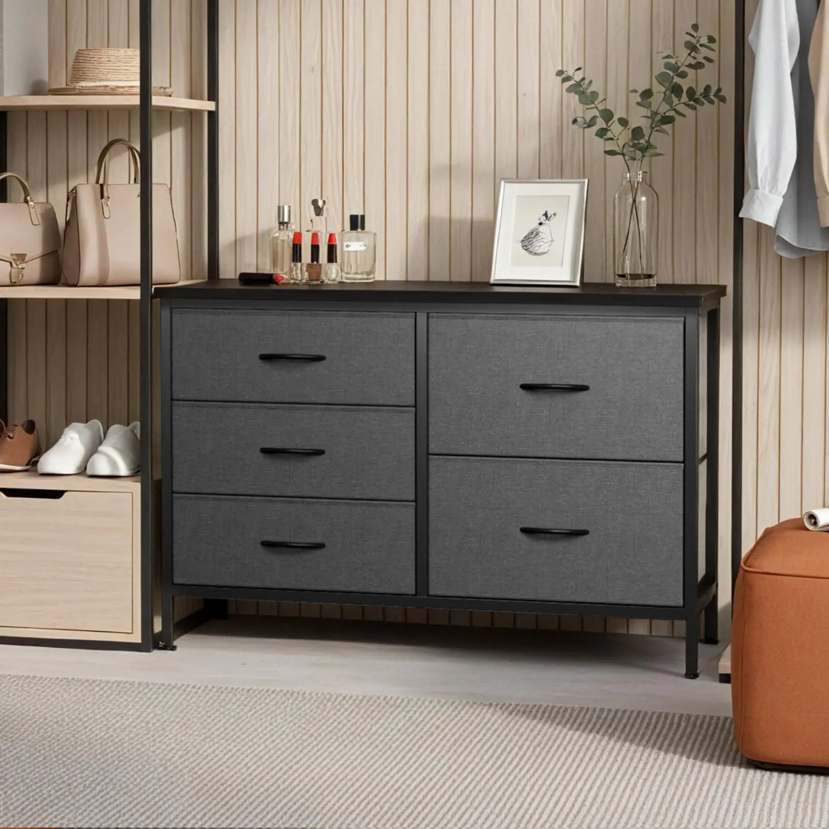 JHK Fabric Drawer Storage Chest With Metal Frame For Home