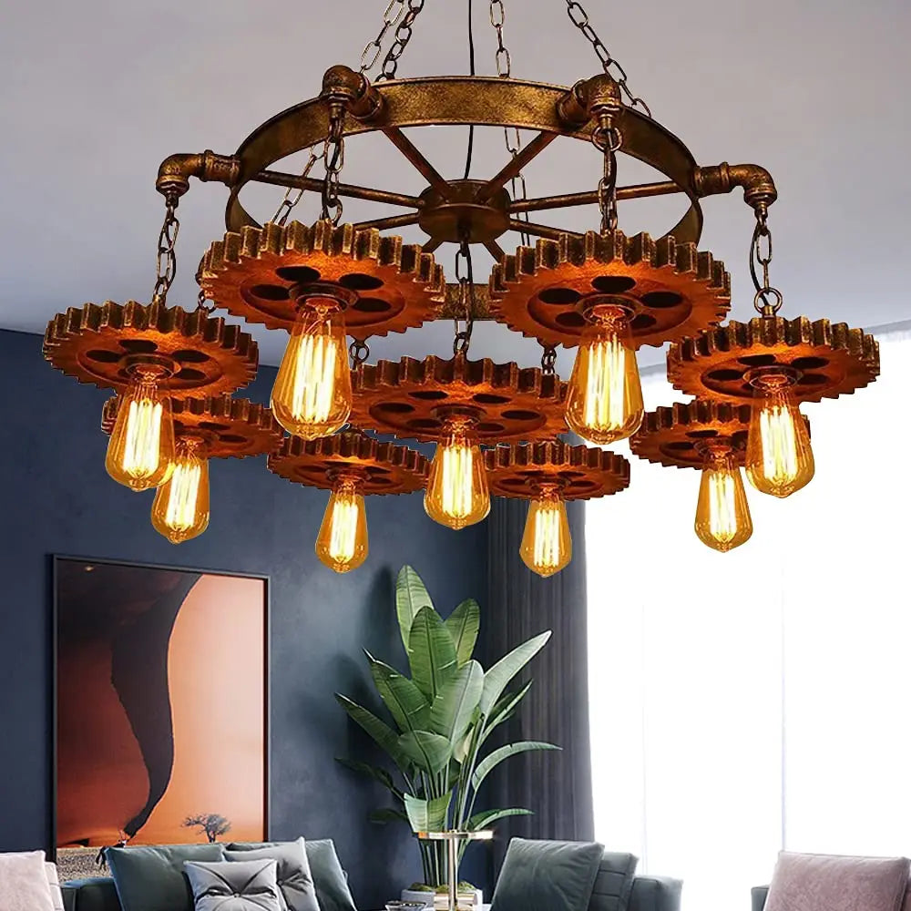 Industrial 9-Light Vintage Steampunk Chandelier Pendant Lamp