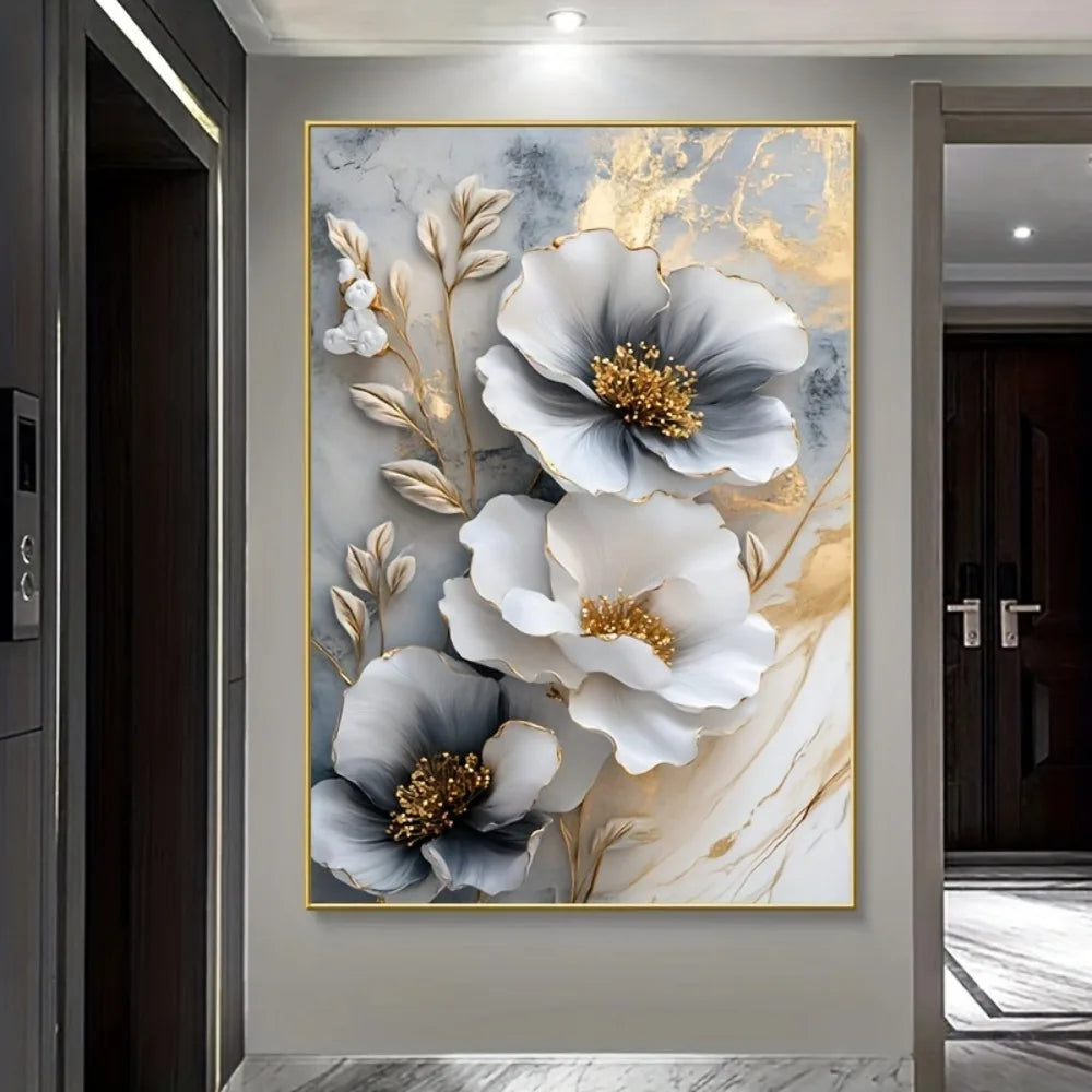 Modern Luxury Floral Canvas Mural Framed 3D Painting Living Room