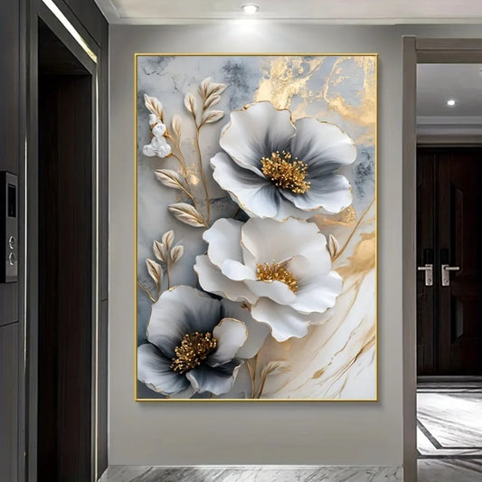 Modern Luxury Floral Canvas Mural Framed 3D Painting Living Room