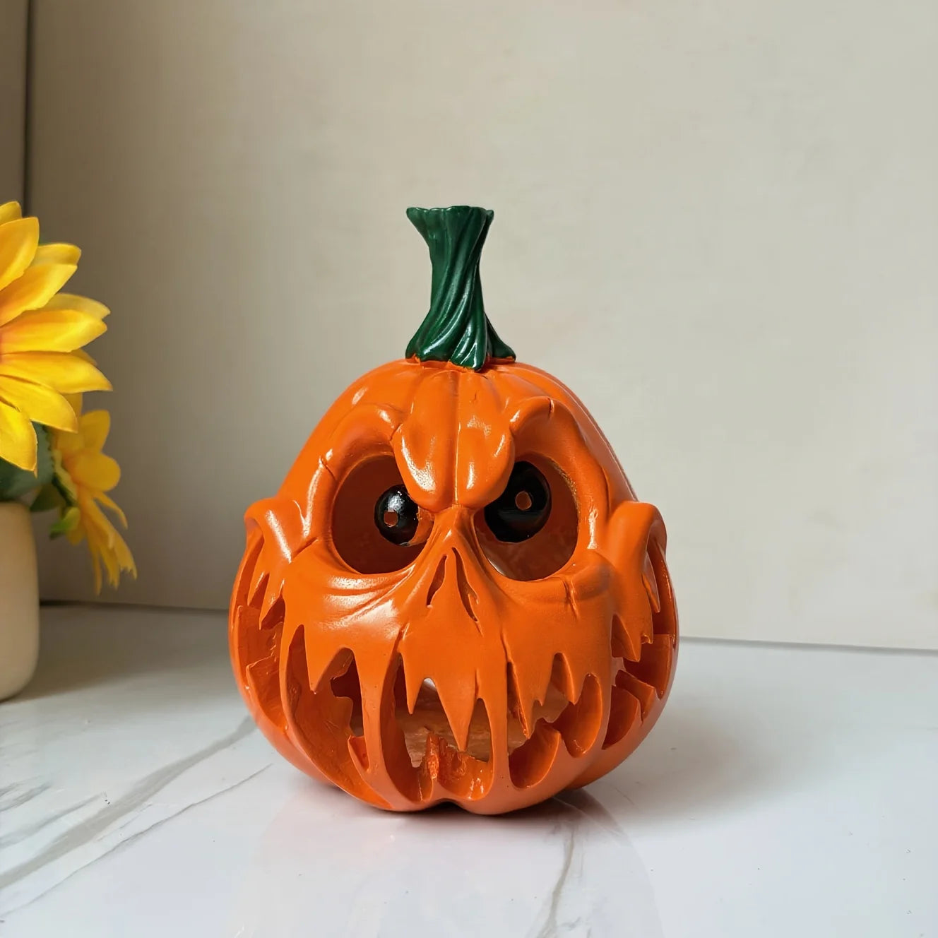Resin Halloween Pumpkin Decor Spooky Skull Face Hollow Centerpiece