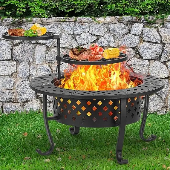 P Wood Burning Fire Pit With Grills And Lid