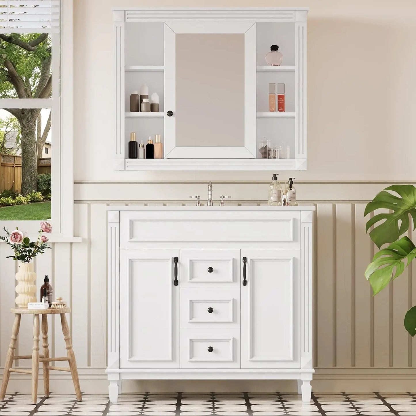 Bathroom Vanity Cabinet Freestanding Integrated Sink With Two Doors Drawers