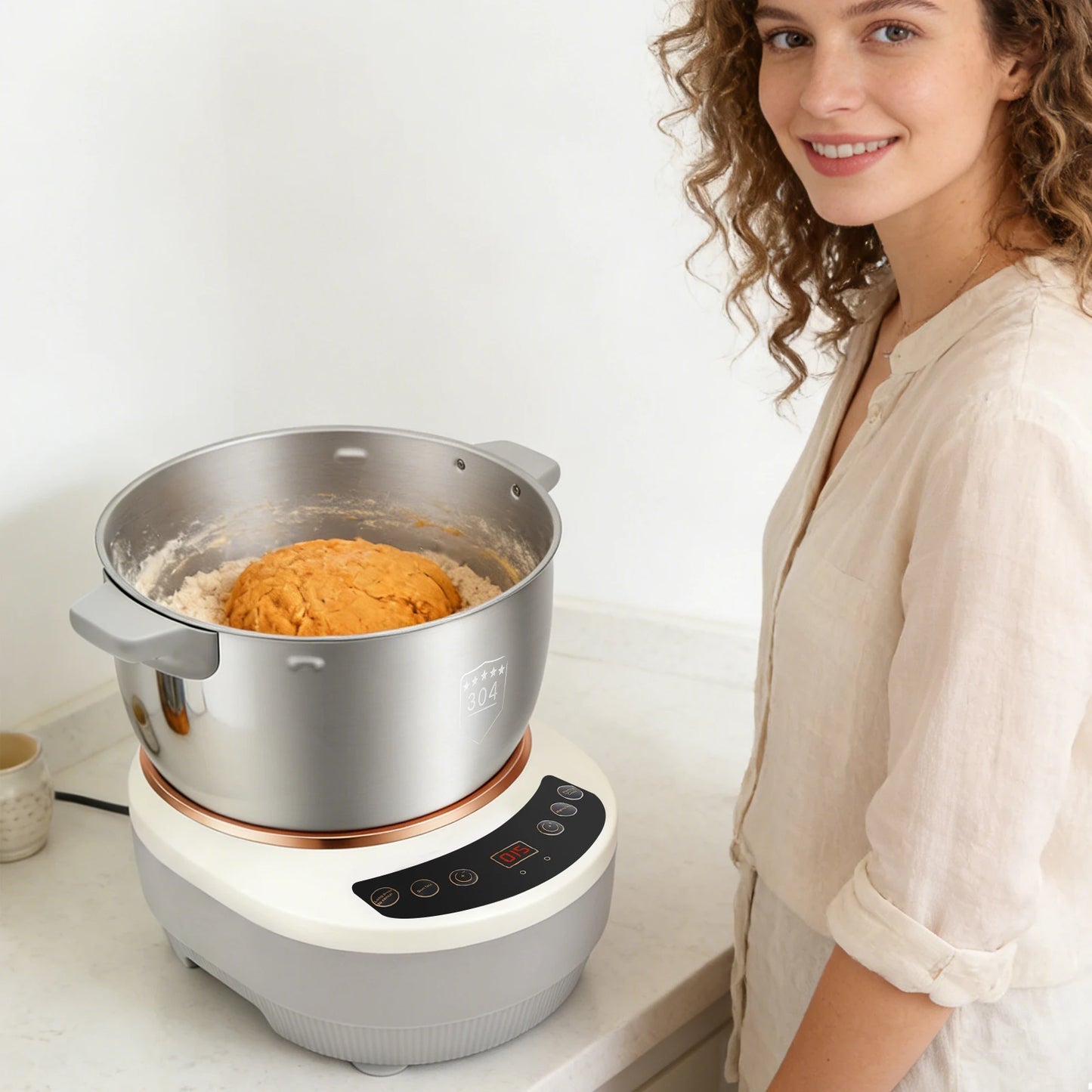 Dough Kneading Machine Stainless Steel Stand Mixer With Timer Auto Off