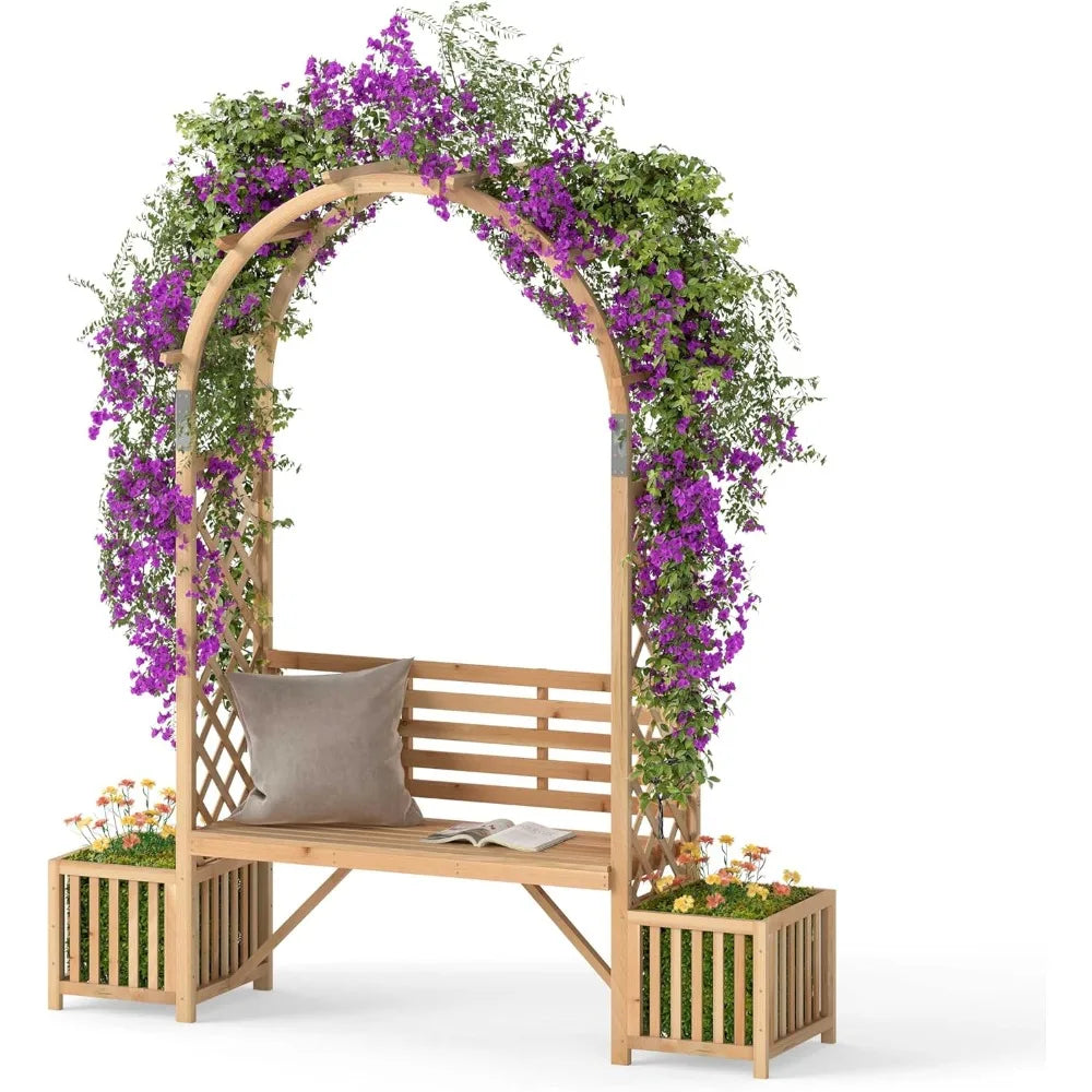 Garden Arbor With Bench And Planters Trellis System