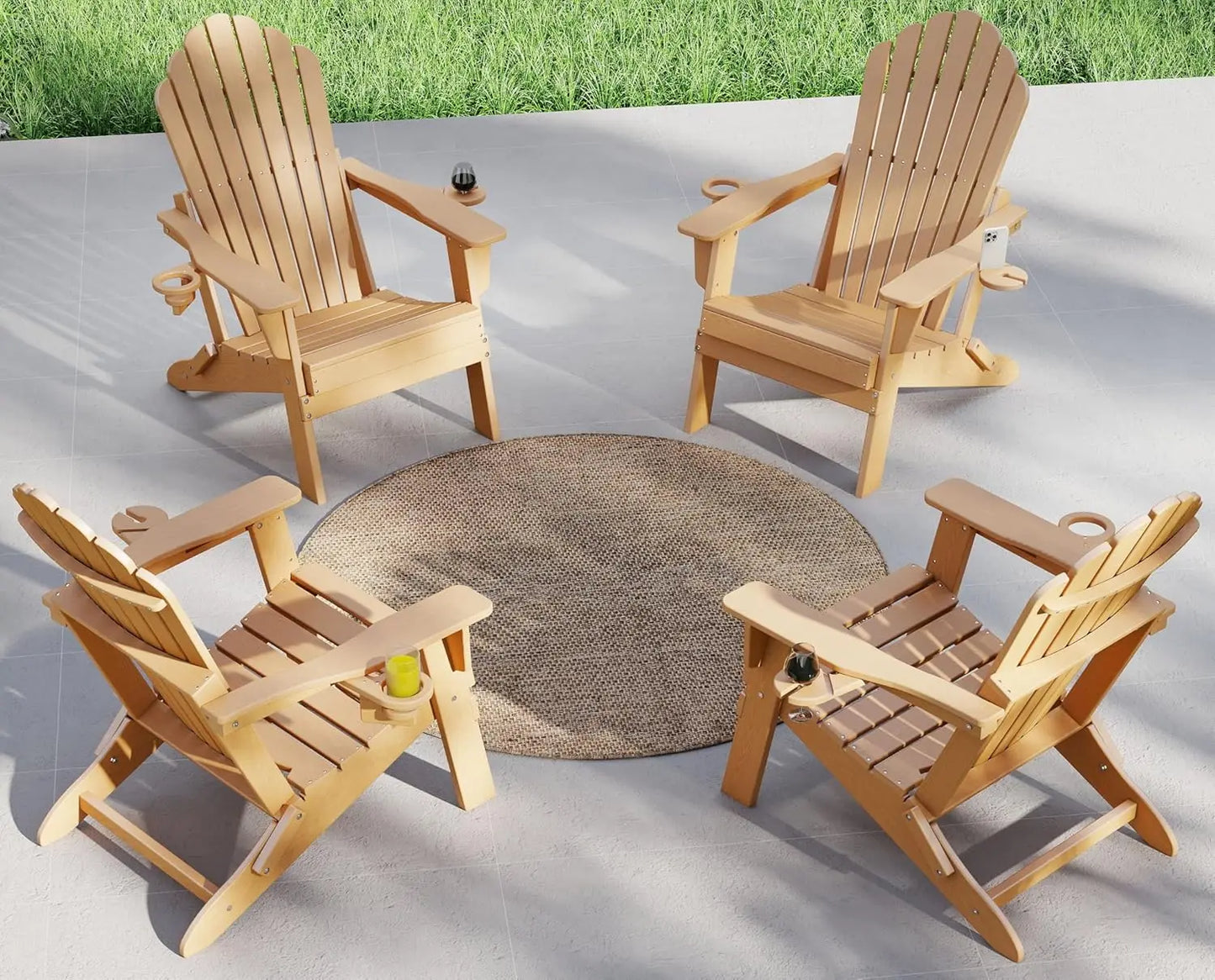 HDPE Folding Adirondack Chair Set 4 High Back Patio Furniture
