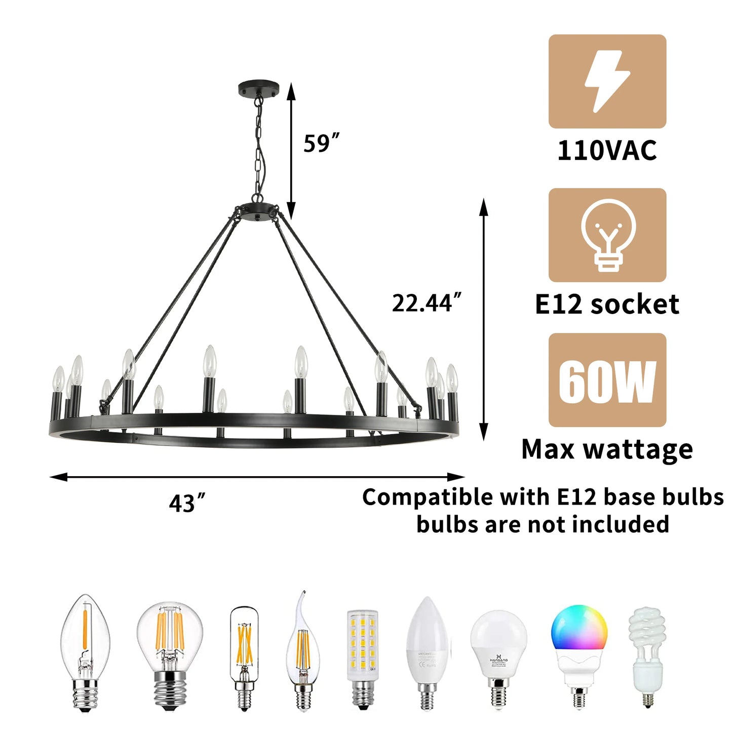 LovingC Wagon Wheel Chandelier Modern Rustic Pendant Light UL Listed