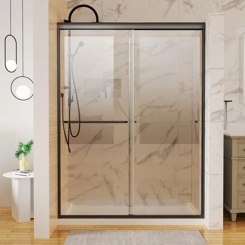 Sliding Shower Door With Matte Frame And Clear Glass