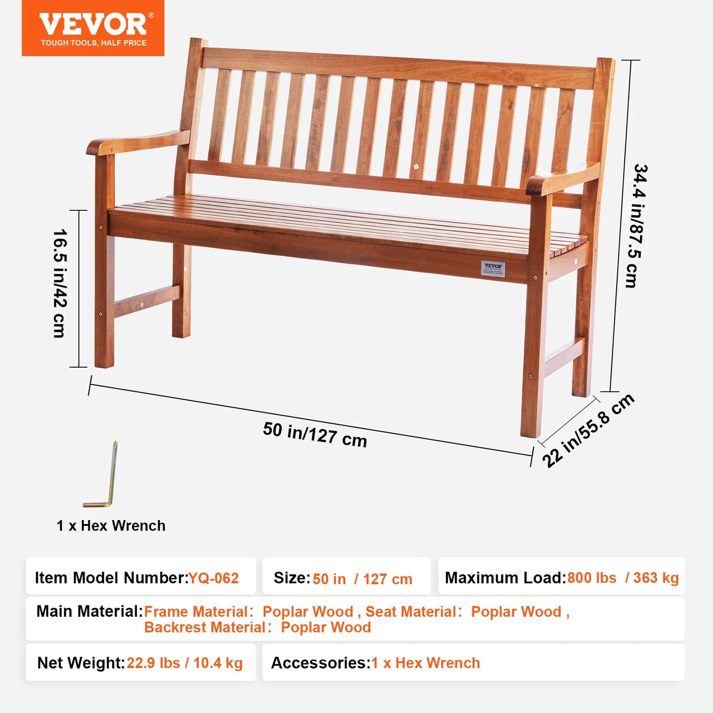 SucceBuy Outdoor Bench Wood Metal Garden Bench Durable