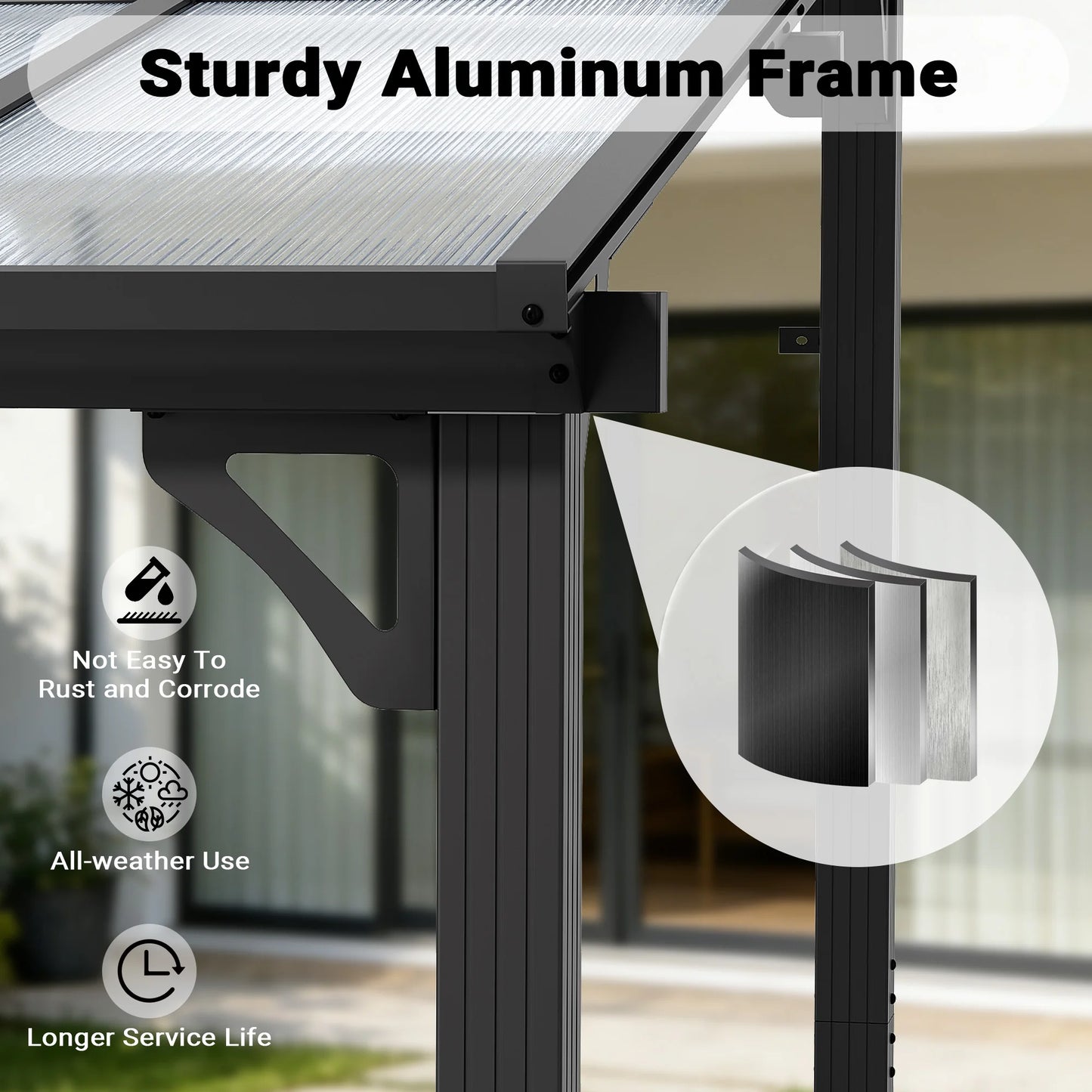 Polar Aurora Wall-Mounted Gazebo With Aluminum Frame And Polycarbonate Roof